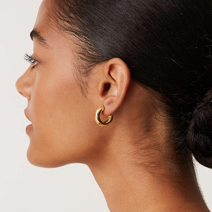 14K Gold Plated Lightweight Chunky Open Hoops for Women